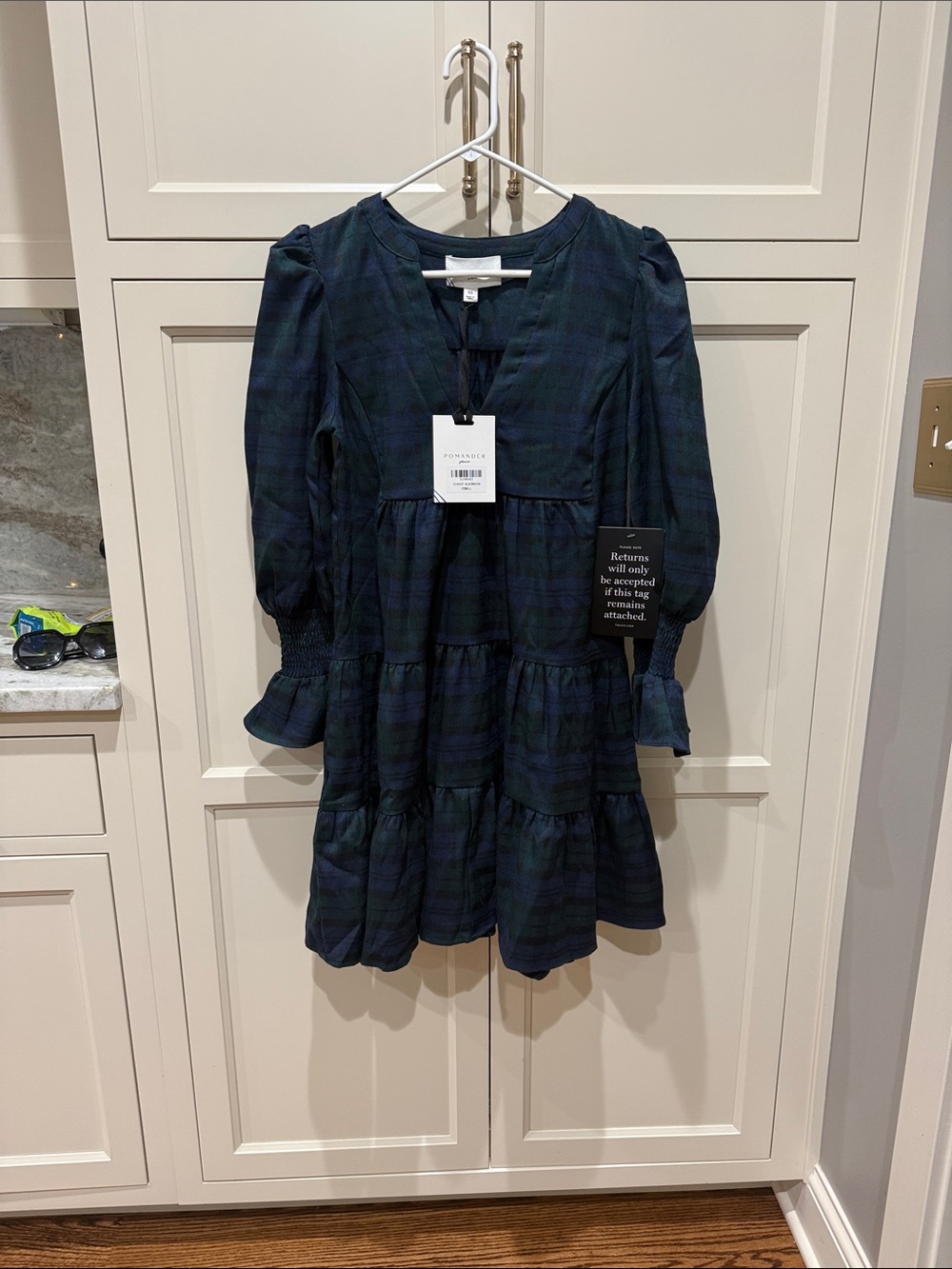 NWT Pomander Place Navy & Green Plaid Tiered Dress Sz XS